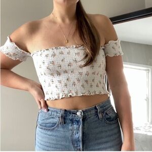 White Floral Crop Top